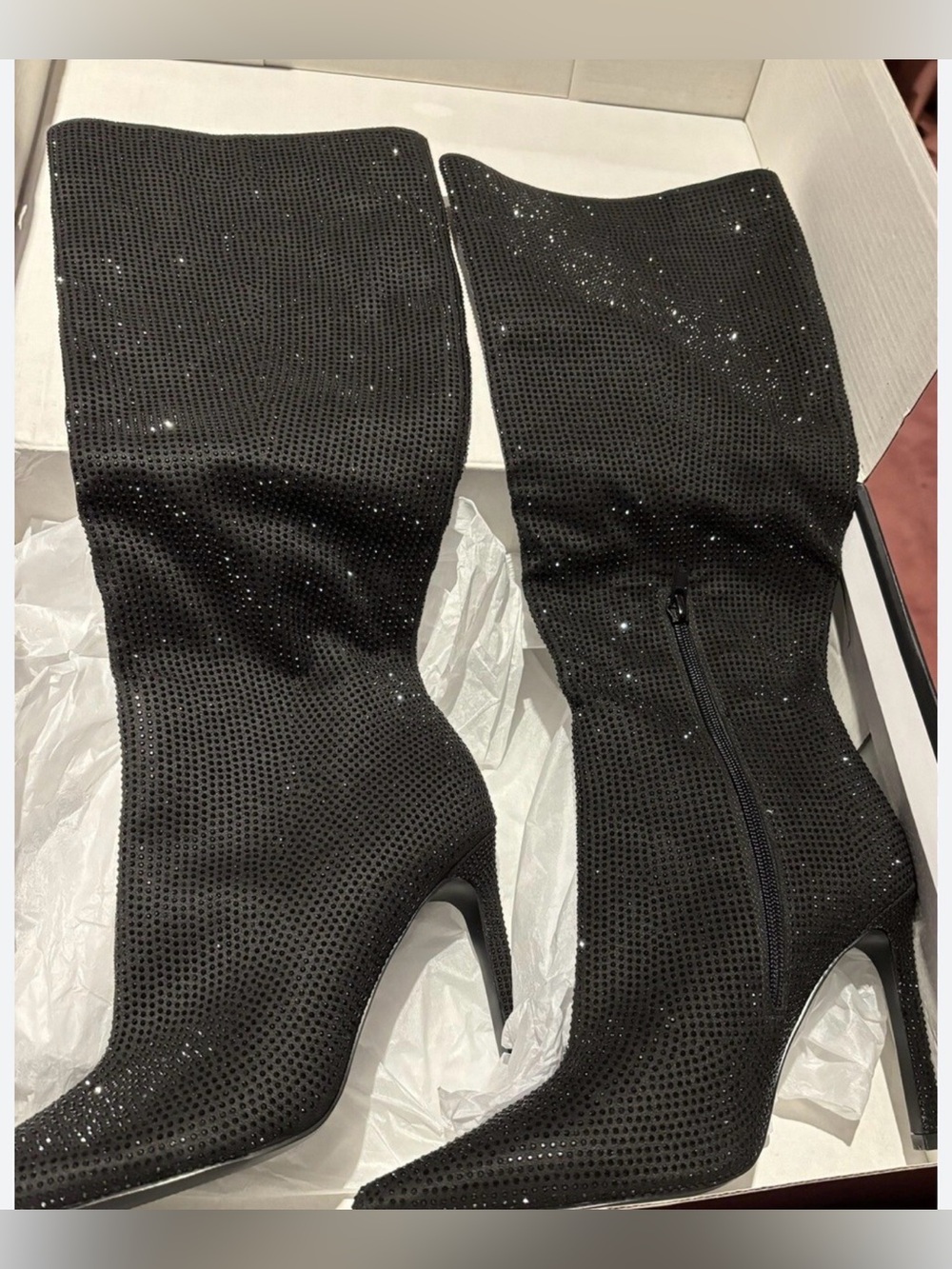 Nine West Womens Tysh Rhinestone Knee-High Boots Heels sz 7 Black $199